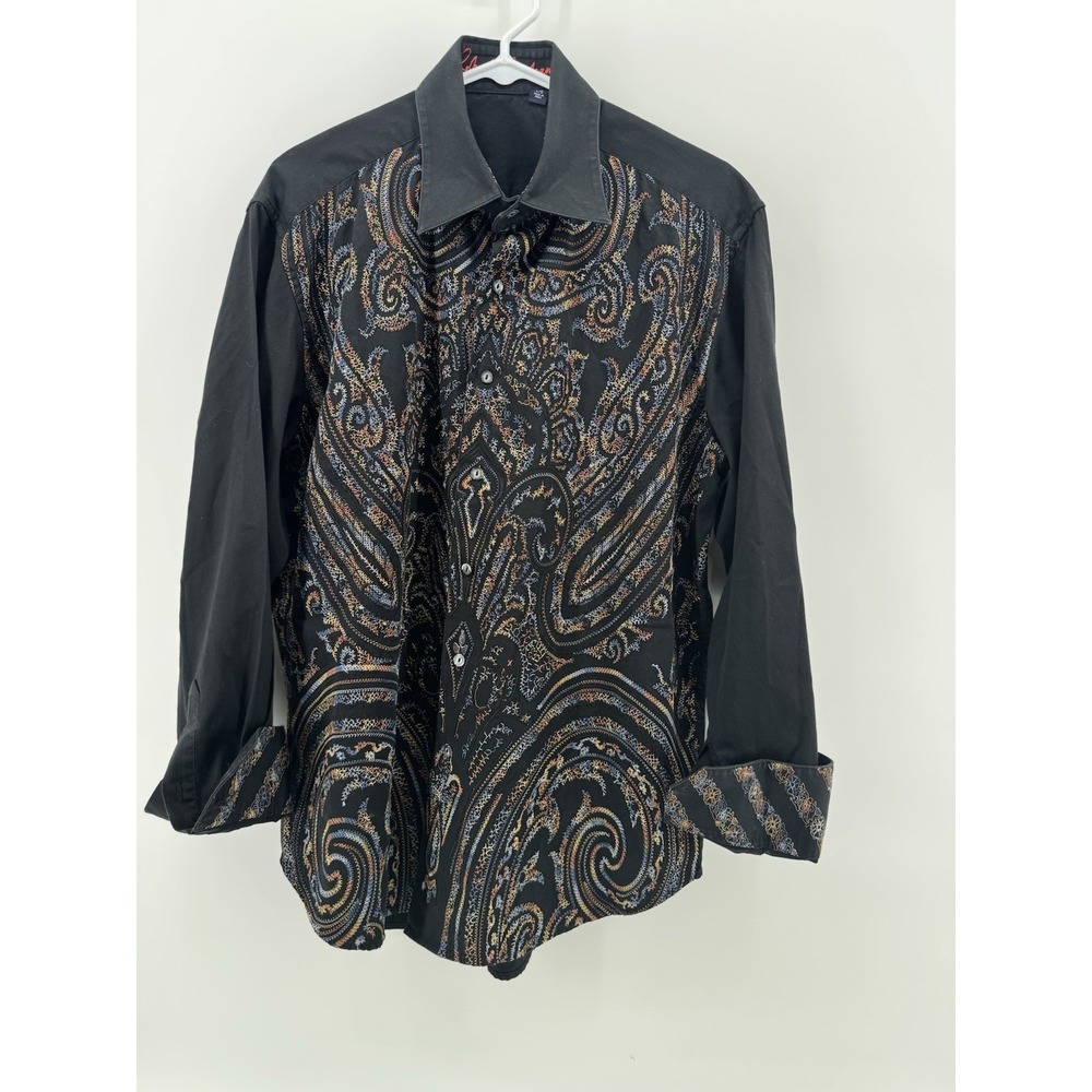 Robert Graham Shirt Size L Black Metallic Embroidered Front